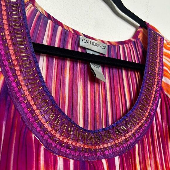 Catherine’s Sequin 70’s Multicolor Tie Dye Crinkle Split Sleeve Top Size 2X - Picture 5 of 13